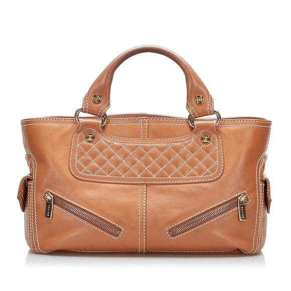 Celine Boogie Bag Tan Quilted Calfskin Top Handle Boston Satchel Handbag - Picture 1 of 9
